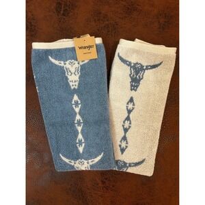 Wrangler Hand Towel Set 2 Pack Steer Head Stripe Blue Beige